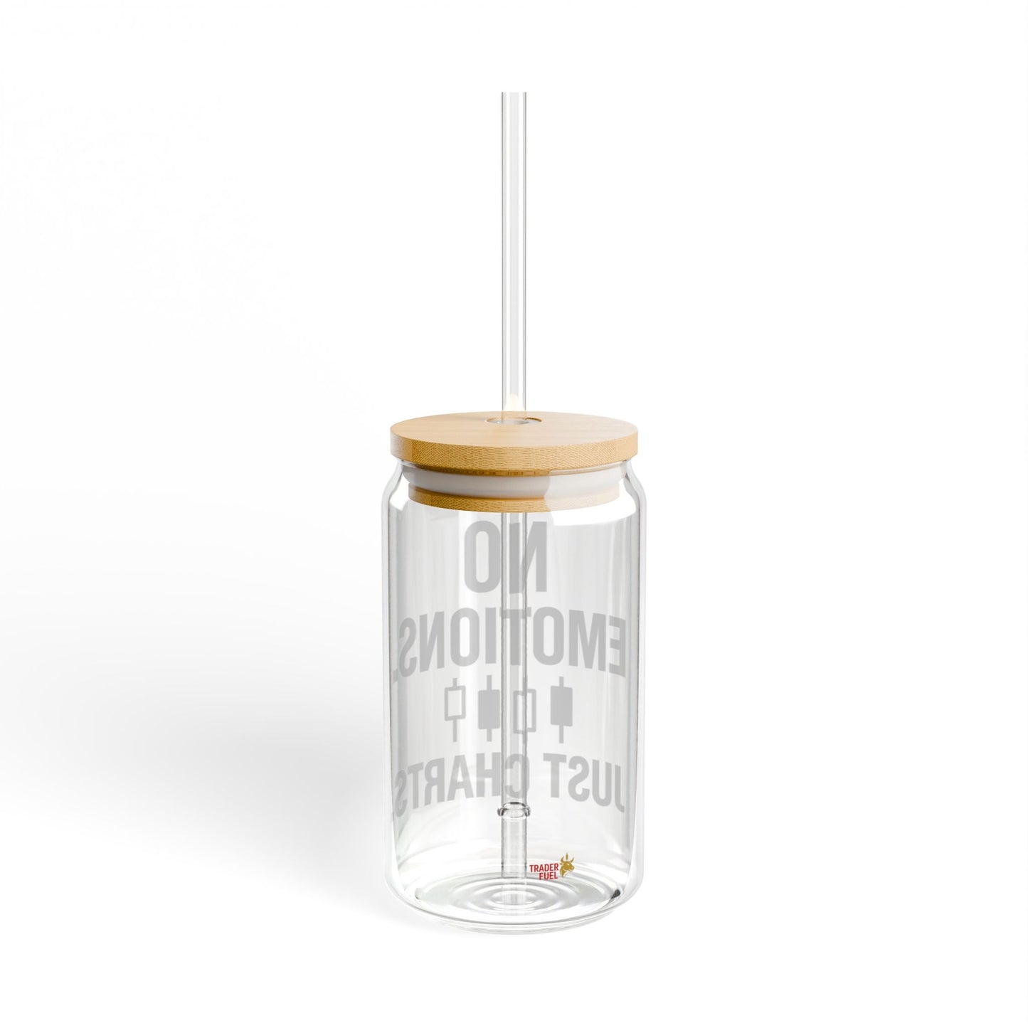 No Emotions Just Charts Sipper Glass – 16oz Trendy Drinkware for Traders, BPA-Free Glass with Straw & Bamboo Lid, Motivational Gift for Office or Home