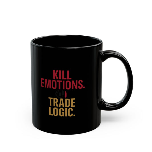 Trader's Logic Black Coffee Mug - Motivational Coffee Cup, Perfect Gift for Stock Traders, Emotions vs Logic, Daily Motivation, 11oz, 15oz
