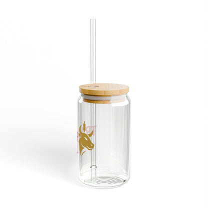 Trader Fuel 16oz Sipper Glass – Reusable Iced Drink Cup with Bamboo Lid & Straw | Gift for Traders, Stock Market Fans & Minimalist