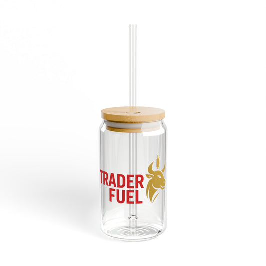 Trader Fuel 16oz Sipper Glass – Reusable Iced Drink Cup with Bamboo Lid & Straw | Gift for Traders, Stock Market Fans & Minimalist