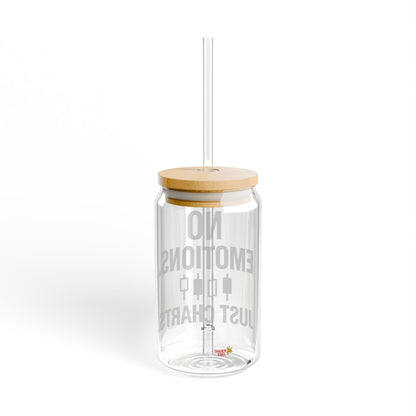 No Emotions Just Charts Sipper Glass – 16oz Trendy Drinkware for Traders, BPA-Free Glass with Straw & Bamboo Lid, Motivational Gift for Office or Home